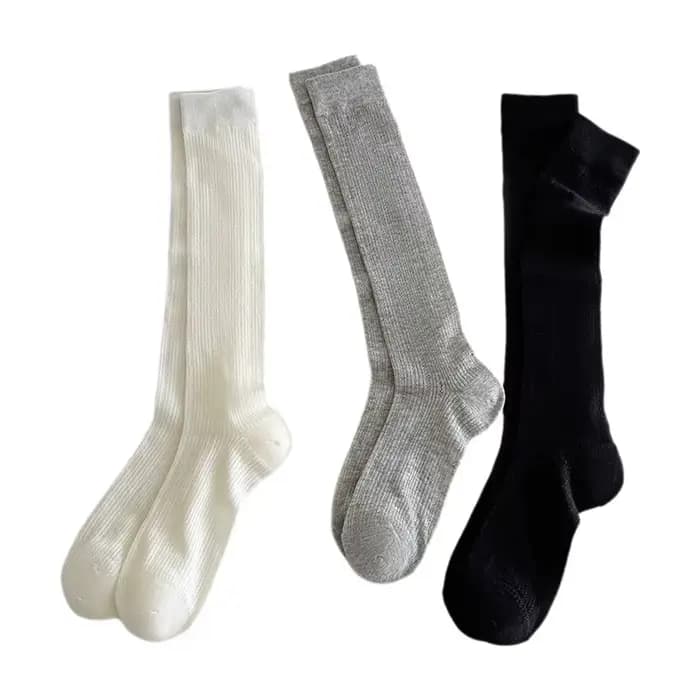 Chaussettes hautes côtelées verticales pour femmes, en coton doux et extensible, couleur unie, longues, pour le quotidien, le ballet, l'école, assorties aux tenues féminines