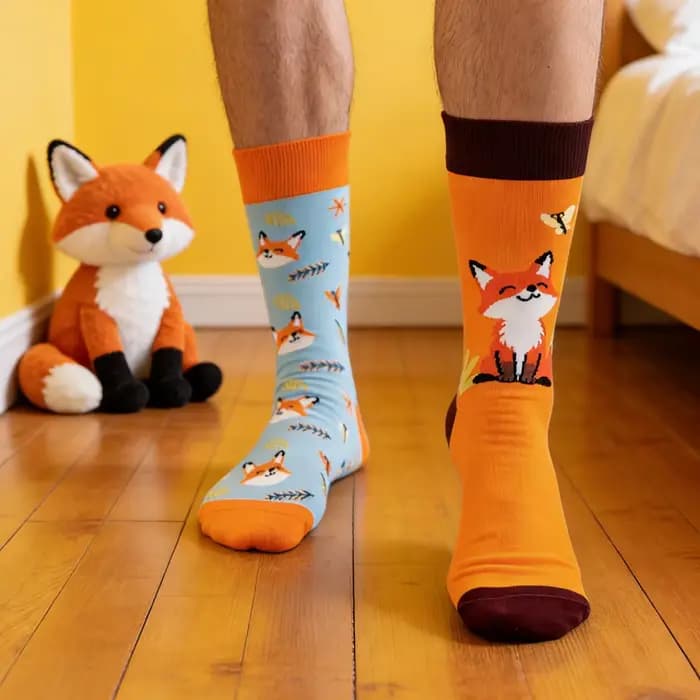 1 paire de chaussettes mi-mollet en petits renards mignons