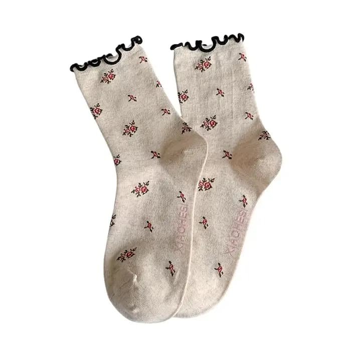 Chaussettes à volants à froufrous de style coréen rétro pour femmes