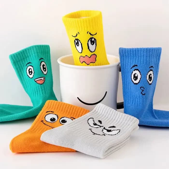5 paires de chaussettes pour enfants, émoticônes, motif de visage drôle, confortables et respirantes, pour garçons et filles