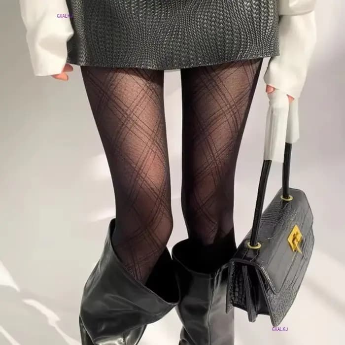 Collants soyeux à carreaux argyle noirs pour femmes, leggings à motifs vintage, collants Harajuku pour dames, bas résille, sexy, Y2K