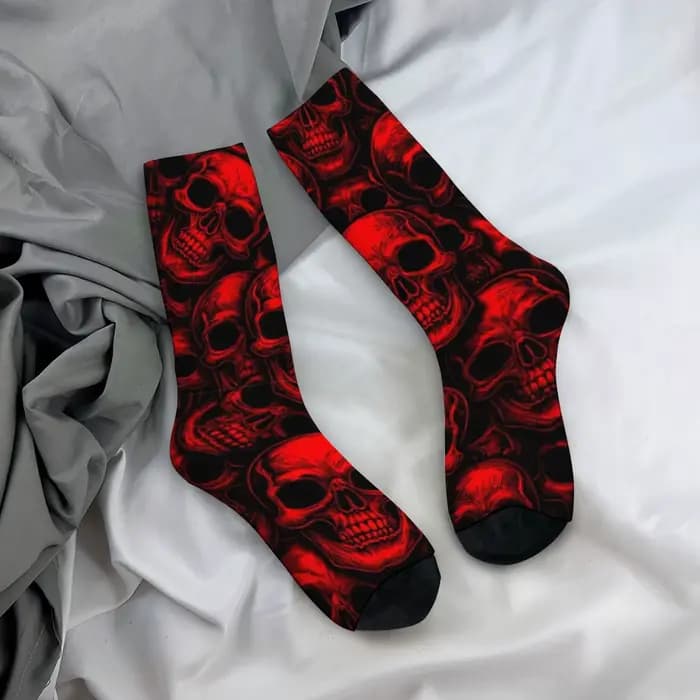 Chaussettes Homme Légères et Ajustées Rouge et Noir à Motif Crâne pour Usage Quotidien