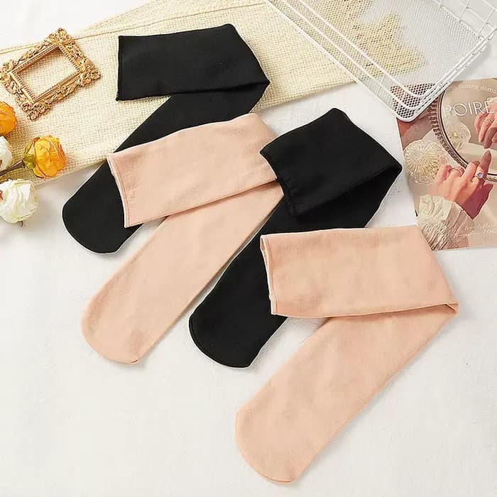Peau noire automne hiver chaud genou mollet chaussettes femmes doublé polaire épaissir mince neige