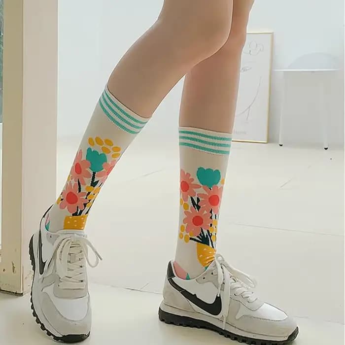 Mode coloré printemps automne bas femmes chaussettes plante hérisson paresseux coton