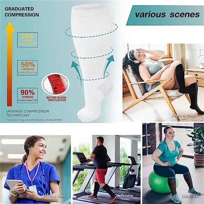 2XL-7XL grande taille chaussettes de Compression couleur unie femmes hommes sport course Yoga