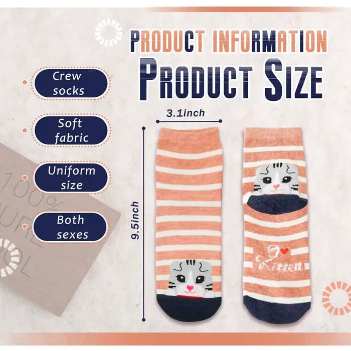5 paires de chaussettes chat mignon pour femmes