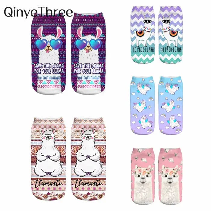 Impression 3D joyeux alpaga femmes chaussettes Unixex Invisible Sokken magique Cool mouton Art nouveauté cadeau livraison directe
