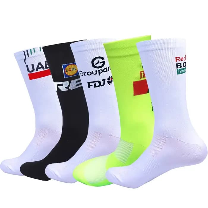 Chaussettes de cyclisme blanches des Émirats-Unis FDJ TEAM, légères, à grande maille, pour vélo vtt, unisexes, à Compression pour adultes, antidérapantes, pour course à pied