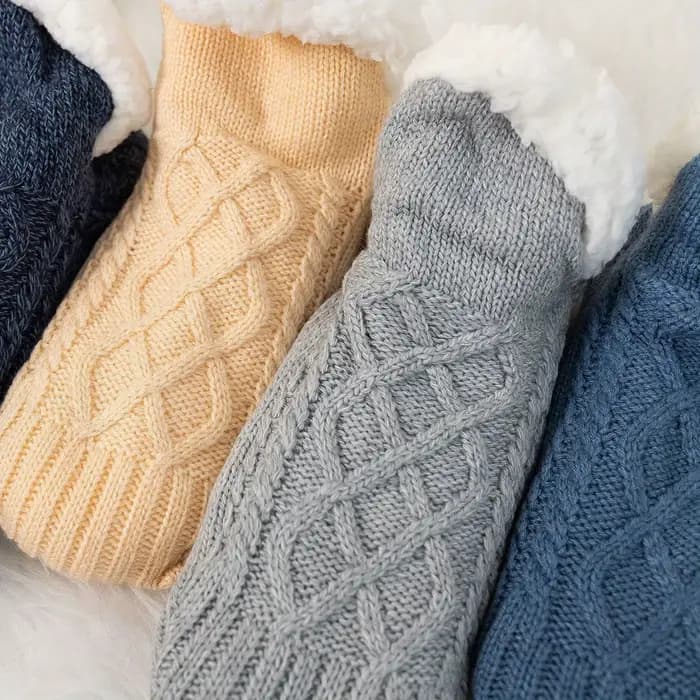 1 Paire de Chaussettes Pantoufles Neuves pour Femme, Chaudes d'Hiver, Courtes, en Coton Épais, Douces, Antidérapantes, en Fil de Laine, avec Grip, pour la Maison et le Sommeil