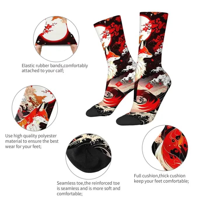 Chaussettes de style japonais Ukiyo-e avec motif de renard