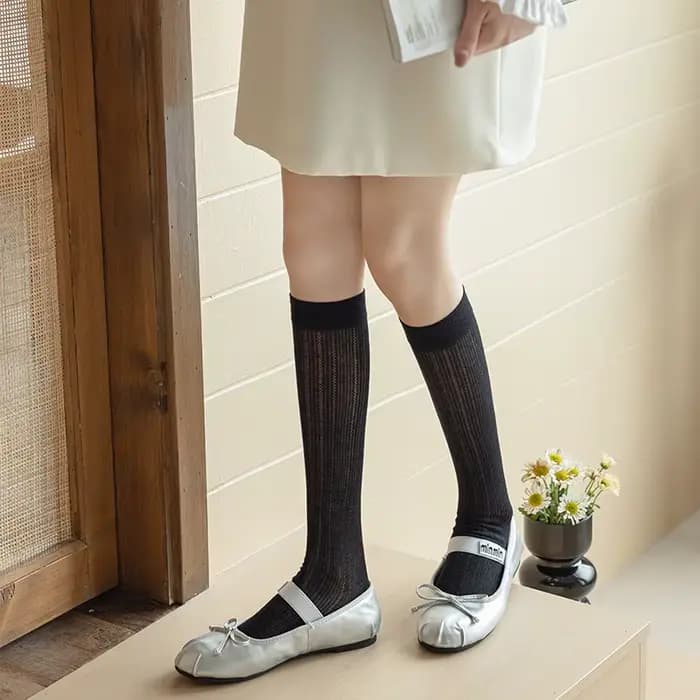 Femmes bas JK Lolita doux filles chaussettes longues bas Style japonais couleur unie noir blanc gris genou chaussettes bas femmes