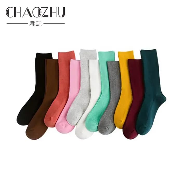 CHAOZHU japonais coréen lycée filles chaussettes hautes en vrac couleurs unies Double aiguilles tricot coton longues