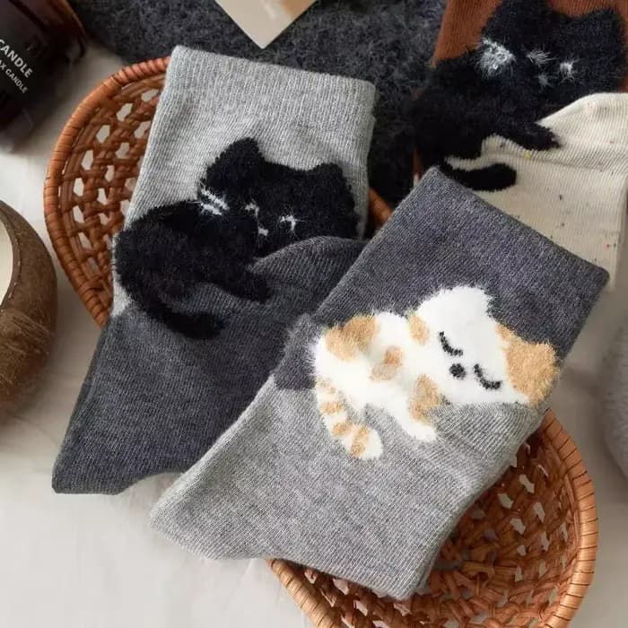 1 paire de chaussettes mi-hautes amusantes et mignonnes à imprimé chats