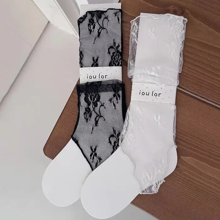 Chaussettes mi-mollet élégantes en dentelle brodée de fleurs pour femme 2026 – Style ballet blanc respirant pour l'été