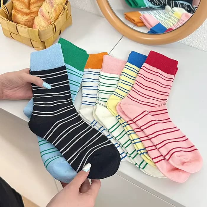 Mode femmes chaussettes rayées printemps automne mi Tube chaussette couleur bonbon mollet bas Absorption de la sueur