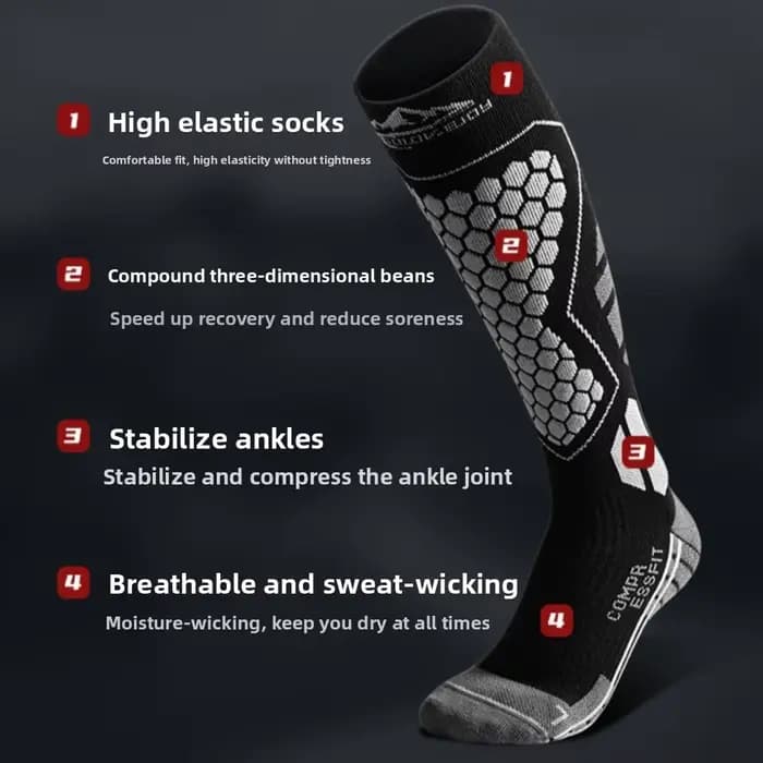 Nouvelles chaussettes de ski épaisses antidérapantes respirantes, chaussettes hautes jusqu'au genou, chaussettes de compression thermique anti-humidité pour les sports d'hiver