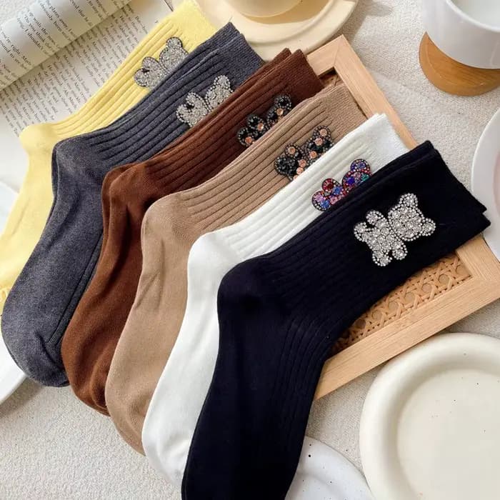 Chaussettes décoratives ours de dessin animé diamant, chaussettes pour femmes scintillantes à la mode, chaussettes de noël confortables et respirantes