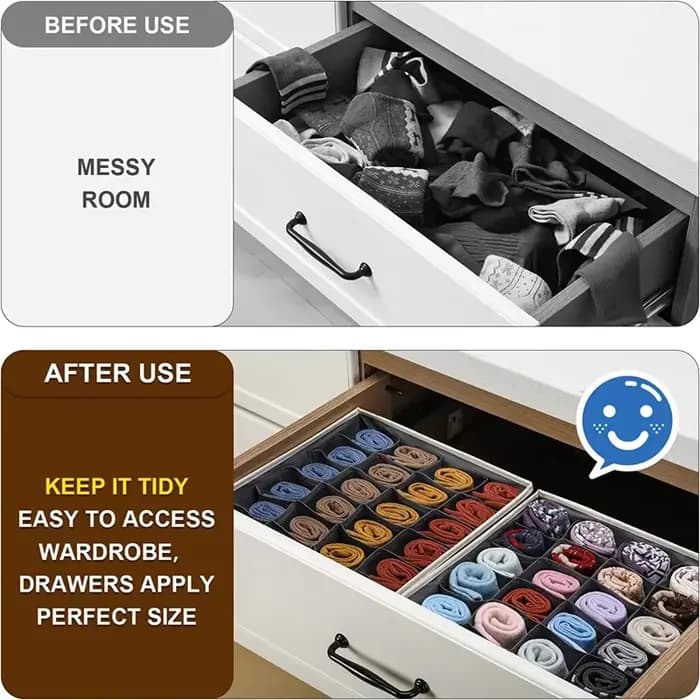 Organisateur de sous-vêtements de chaussettes, diviseur de tiroir pliable, organisateurs de placard, bacs, boîte de rangement d'organisation d'armoire pour chaussettes, sous-vêtements cravate