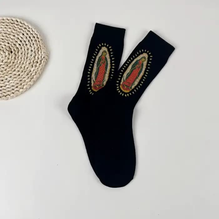 1 paire de chaussettes mi-mollet pour hommes, Portrait à paillettes, mode rue