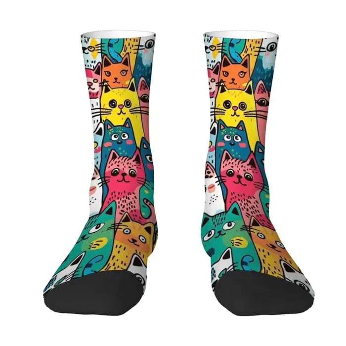 Chaussettes amusantes pour hommes avec motif de chat de dessin animé mignon