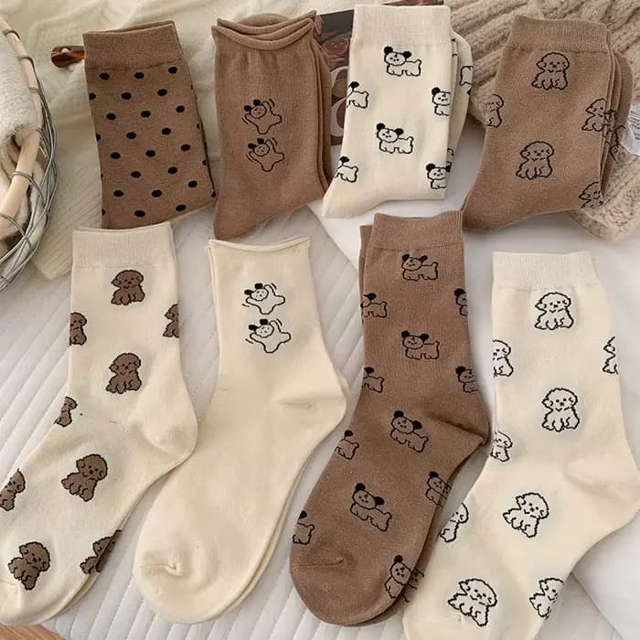 Chaussettes pour femmes coréen mignon dessin animé chien Kawaii décontracté polyvalent mi Tube