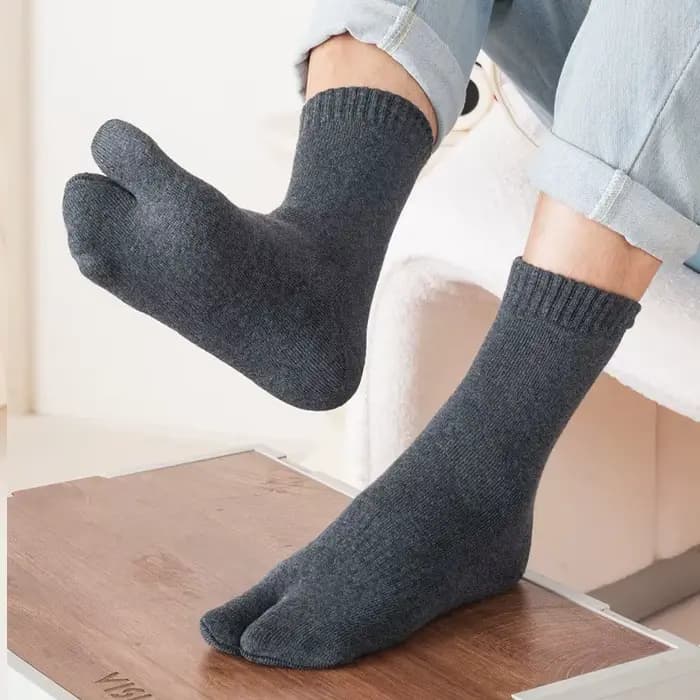Chaussettes épaisses à 2 doigts pour hommes, tongs d'affaires de couleur unie, chaussettes à bout fendu, Tube central thermique en coton, automne et hiver