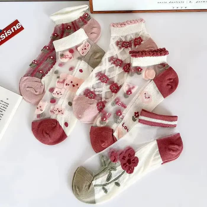 5 paires de chaussettes courtes à motifs de fleurs pour femmes