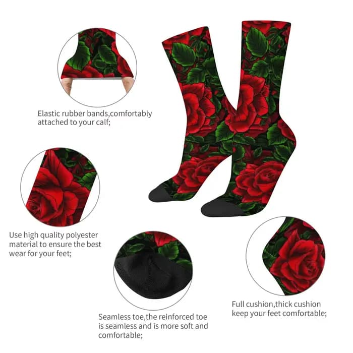 Chaussettes rétro romantiques à motif de roses pour hommes