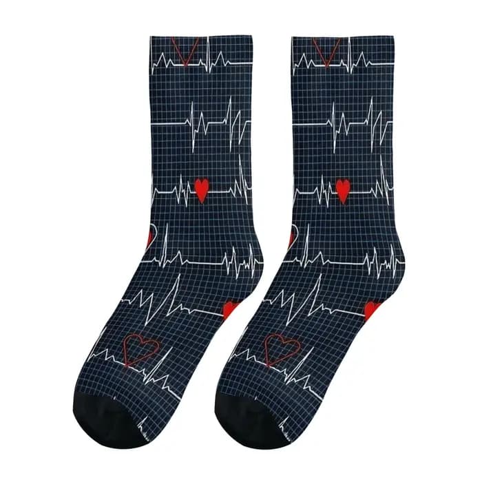 ECG Pulse Print Chaussettes mi-mollet Chaussettes amusantes et folles à la mode Style hip-hop de rue tendance pour les sports de plein air ou un usage quotidien Confortables