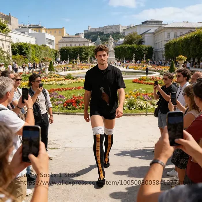 Hommes drôle 3D poulet chaussettes imprimer dessin animé Cosplay haute flexibilité cuisse