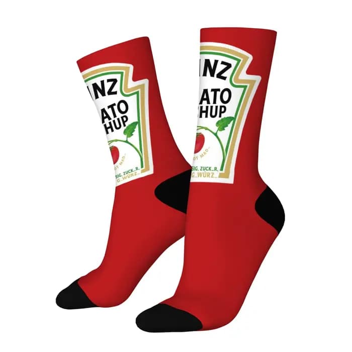 Chaussettes mi-mollet à motif tomate, étiquette de ketchup drôle imprimée, chaussettes unisexes, processus d'impression, meilleur choix pour la maison, cadeaux de sports de plein air