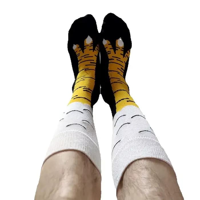 Hommes drôle patte de poulet équipage chaussettes poule pieds jaune longue jambe homme Couple école Freak 3D