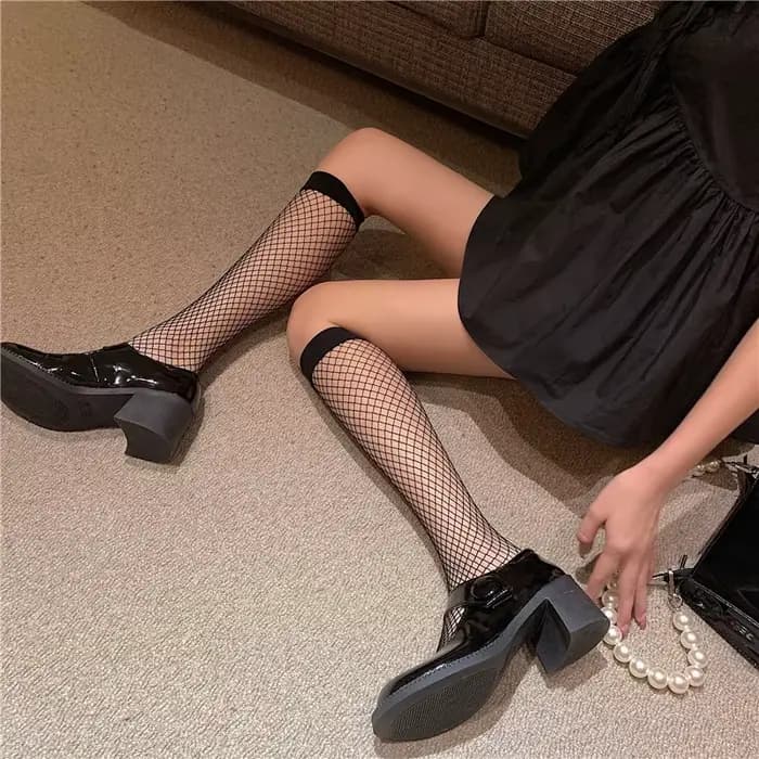 Chaussettes mollet en filet de pêche, mode de rue, Style JK, bas en maille ajourés, Leggings serrés pour femmes, chaussettes mignonnes pour filles