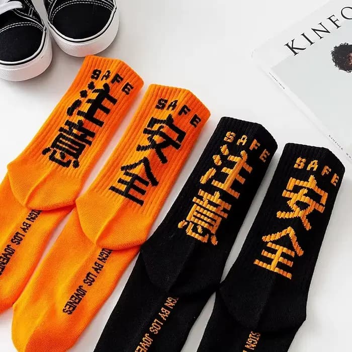 Hip Hop chaussettes hommes haute qualité coton caractères chinois