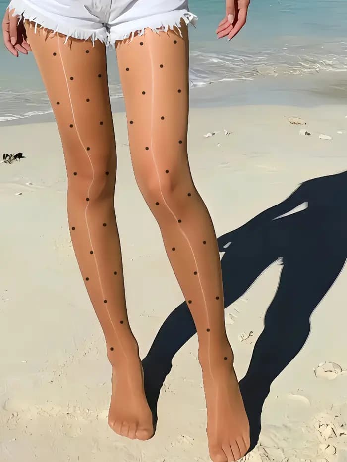Collants noirs à pois pour femmes