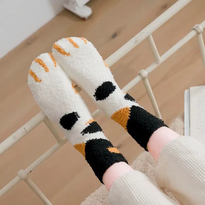 Femmes hiver chaud moelleux chaussettes mignon Animal griffe chat patte empreinte floue