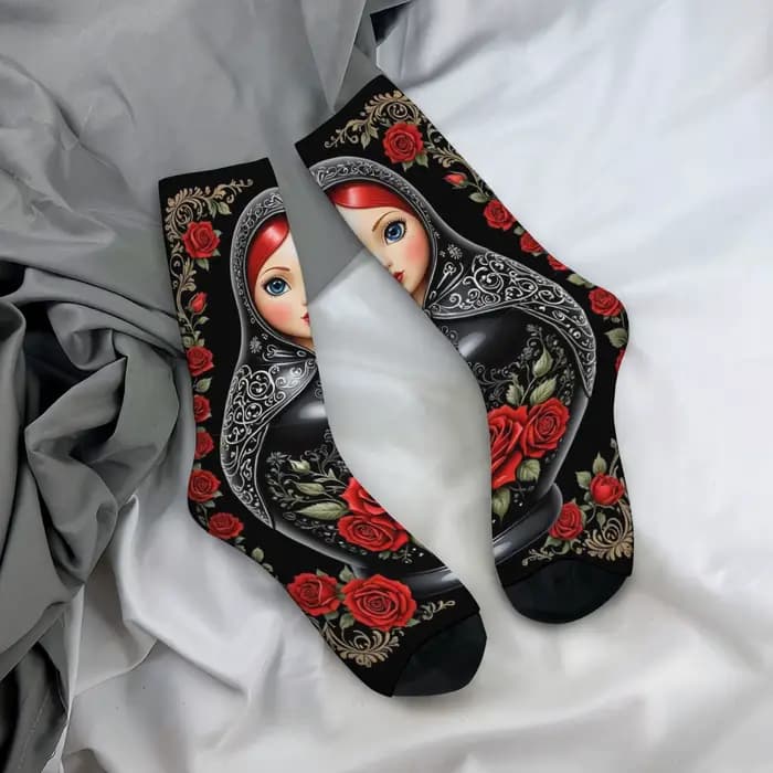 Art ethnique Rose Matryoshka chaussettes pour hommes Style rétro confortable respirant décontracté mode