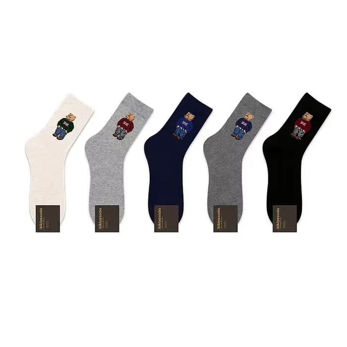 Dessin animé ours tube moyen hommes chaussettes concepteur coton