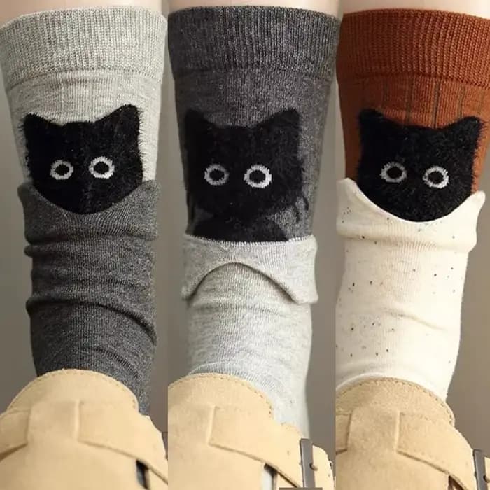 Kawaii dessin animé chaton polaire mi-mollet chaussettes bloc peluche chat imprimé automne chaud coton longue chaussette faux deux pièces Pile Up chaussettes