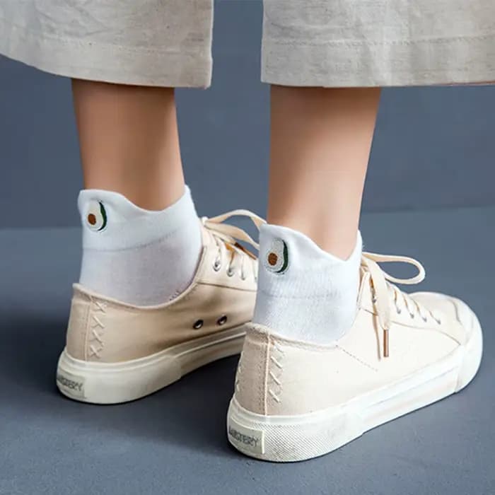 1 paire fraise pastèque pêche banane ananas chaussettes blanches femmes broderie Harajuku cheville chaussette avocat