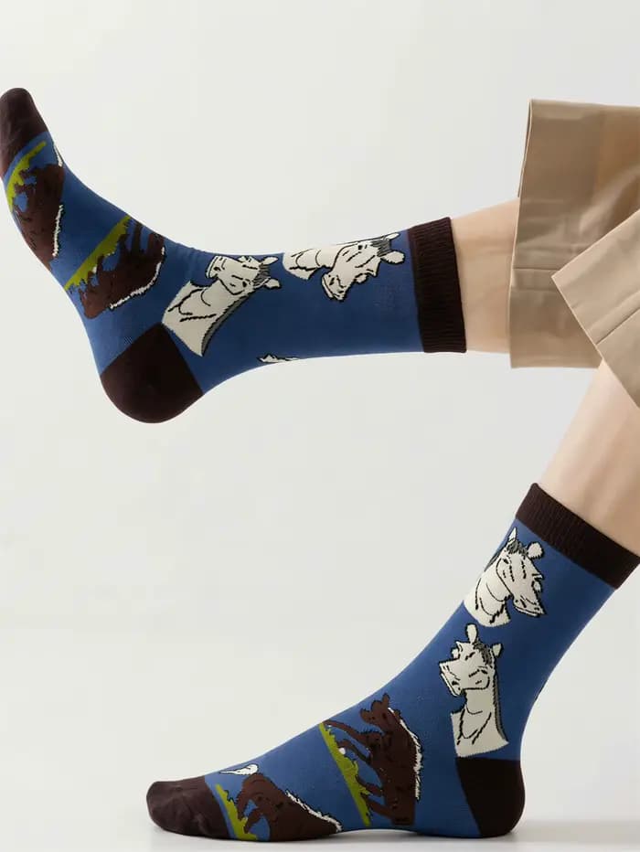 1 paire de chaussettes rétro en coton imprimées cheval pour homme