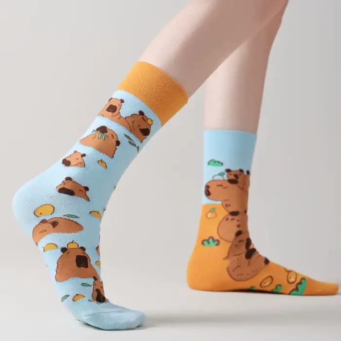 1 paire de chaussettes mi-mollet Capybara de dessin animé mignon