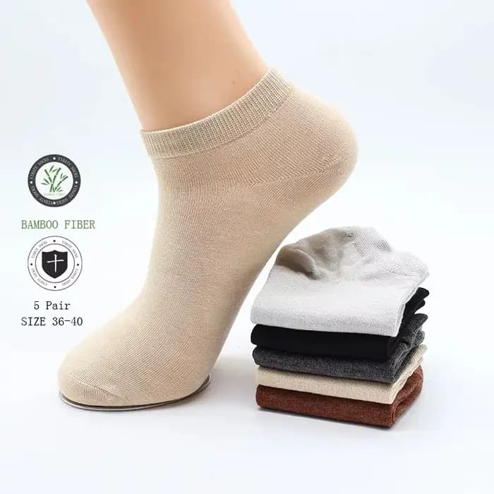Lot de 5 paires de chaussettes courtes pour femme en fibre de bambou
