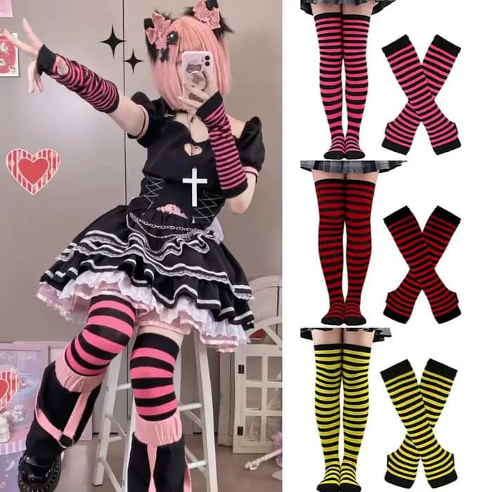 Chaussettes longues à rayures gothiques punk pour femmes