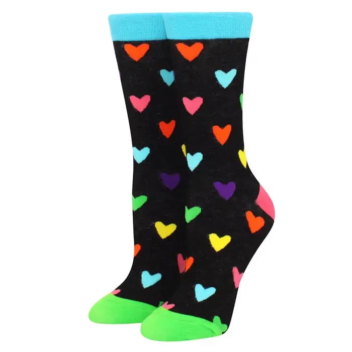Nouvelles femmes chaussettes 1 paire coton amour arc-en-ciel couleur rayé imprimé nouveauté mode dame printemps moyen