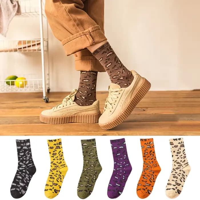 Mode décontracté Vintage léopard femmes chaussettes personnalité Harajuku hip-hop sauvage classique bas course Sport Skateboard