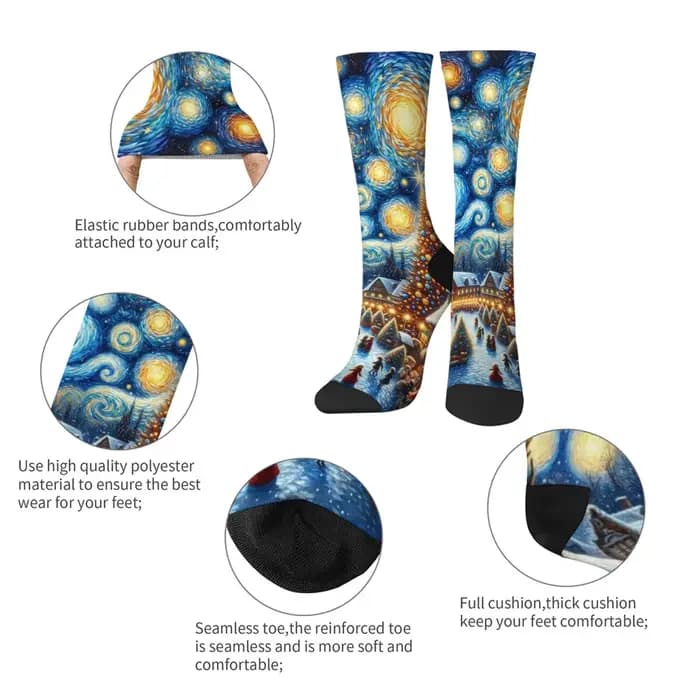 Van Gogh Style réveillon de noël nouveauté chaussettes unisexe rétro mode confortable doux
