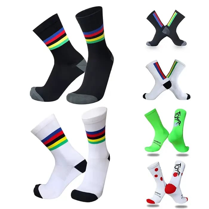 Compétition professionnelle avec rayures colorées chaussettes de cyclisme hommes femmes vélo de route en plein air vélo de course Sport chaussettes de course