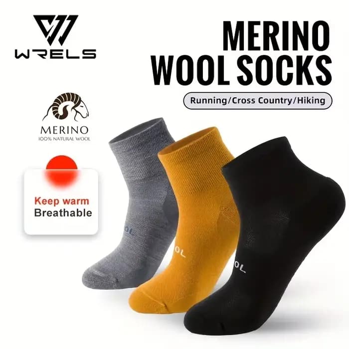 WRELS 1/2/3 paires de chaussettes en laine mérinos anti-ampoules, anti-humidité, respirantes, pour la course à pied, chaussettes de compression à la cheville