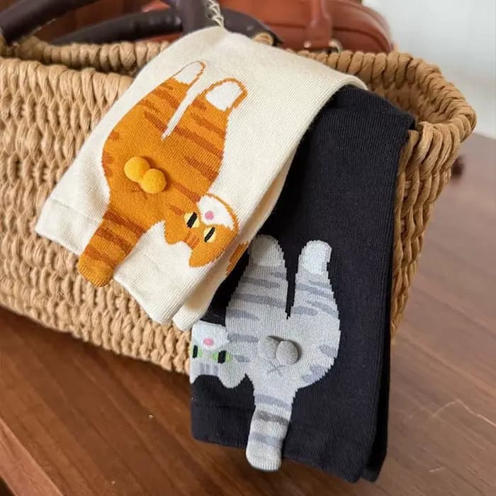 1/2 paires de chaussettes 3D mignonnes à motif chat noir/blanc
